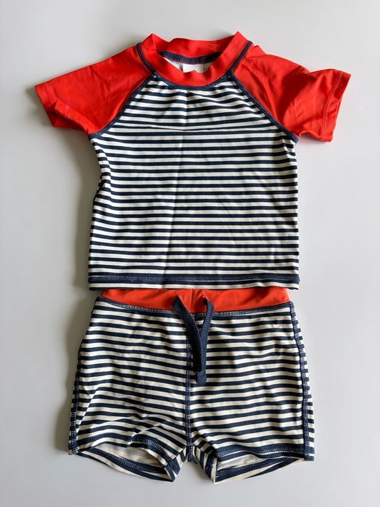 Tucker + Tate Other - Tucker + Tate Baby Boy Swimsuit Size 12 Months Shirt Shorts Stripes Orange Blue
